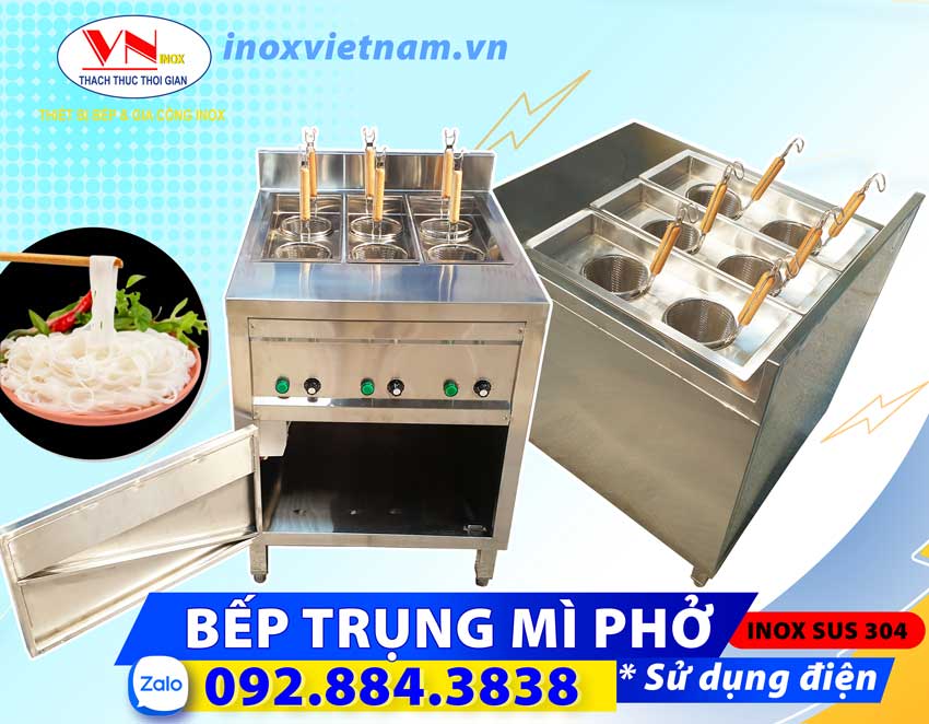 Bếp trụng mì phở bằng điện có nhiều ngăn giúp bạn trụng và phân loại ngăn thực phẩm an toàn chuẩn vị