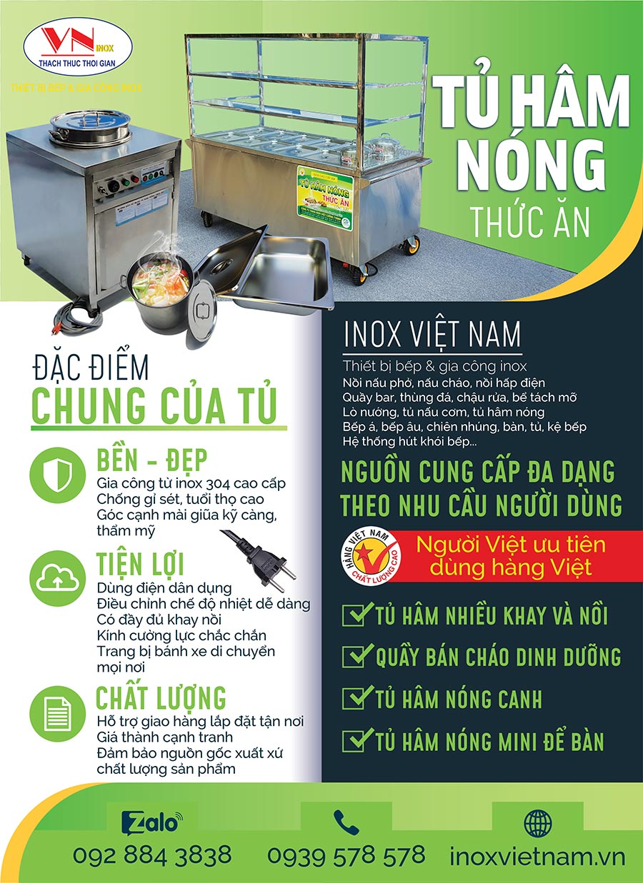 Tủ bán cơm hâm nóng thức ăn giá tốt tại xưởng sản xuất Inox Việt Nam uy tín nhất hiện nay