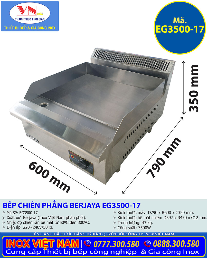 Thông số kỹ thuật Bếp Chiên Mặt Phẳng Berjaya EG3500-17 Cho Nhà Bếp Quân Đội