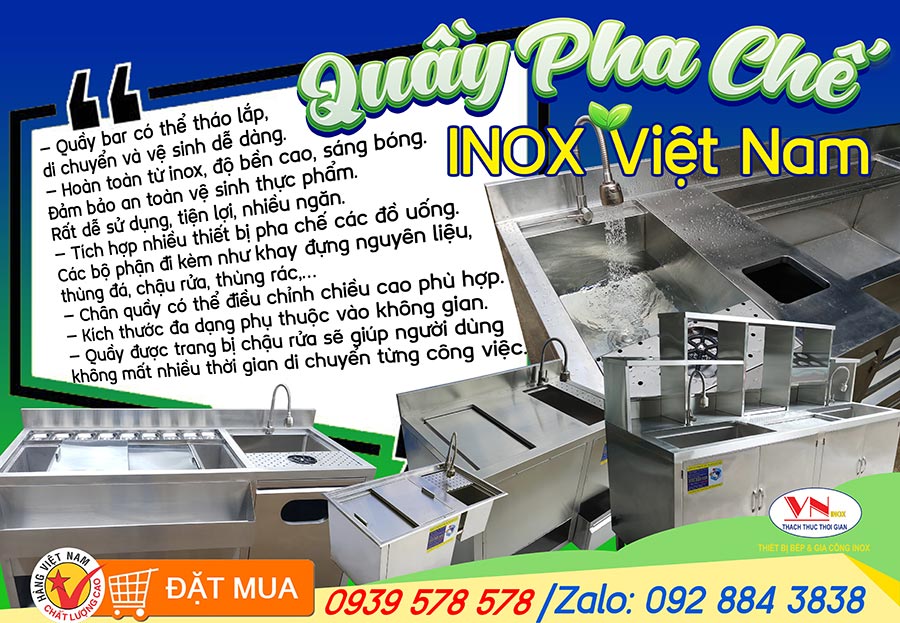 Nhà sản xuất thùng đá inox, quầy bar pha chế inox cho quán cafe hãy liên hệ Inox Việt Nam.