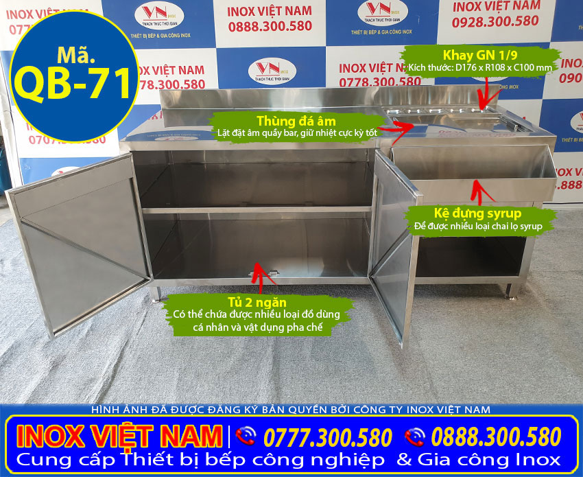 Quầy pha chế trà sữa cafe inox đẹp giá tốt tại TPHCM có giao hàng trên toàn quốc. QB-71