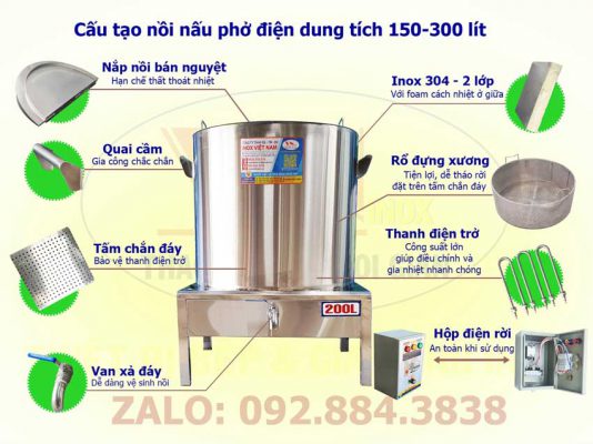 Cấu tạo nồi điện nấu nước sâm 150 lít đến 300 lít đa năng giá tốt