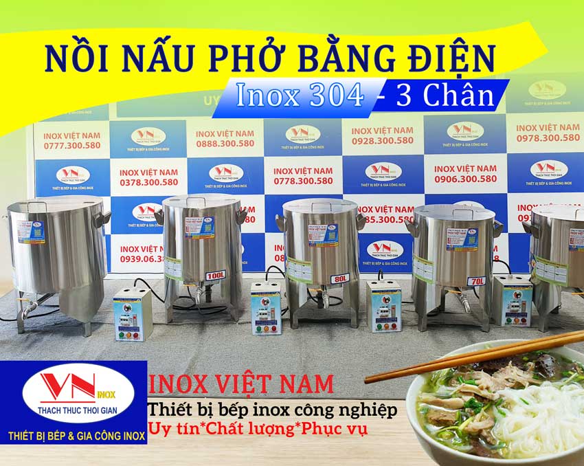 Review nồi nấu phở bằng điện có 3 chân đứng cứng cấp tại Inox Việt Nam