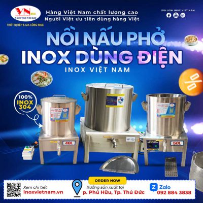 Review các thiết bị bếp inox công nghiệp hiện nay cần có, Review nồi nấu phở bằng điện