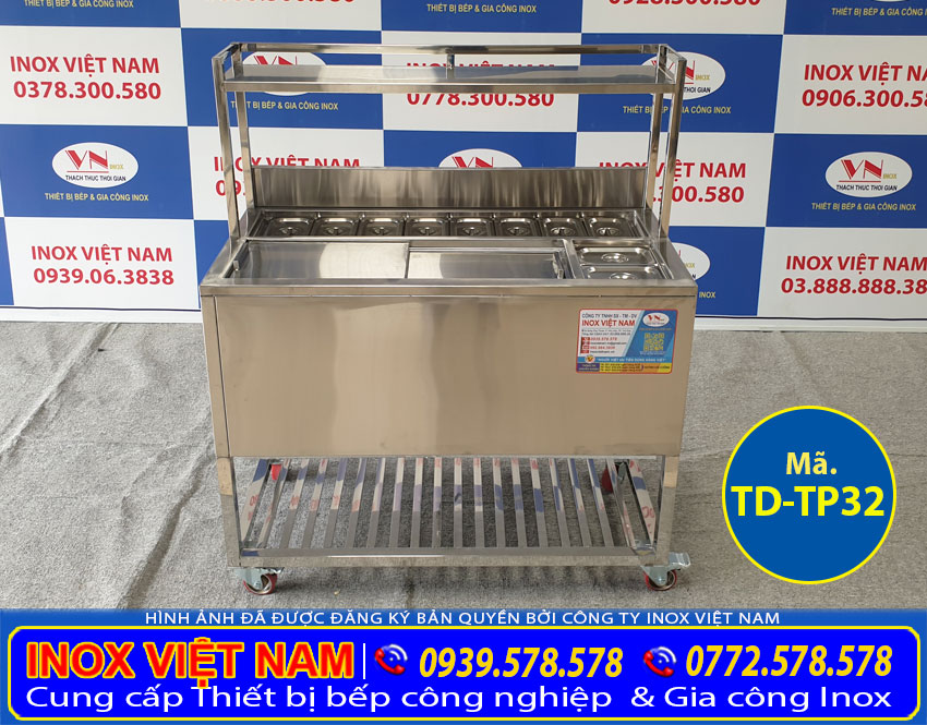 Báo giá thùng đựng đá inox 304 có khay topping giá xưởng Inox Việt Nam