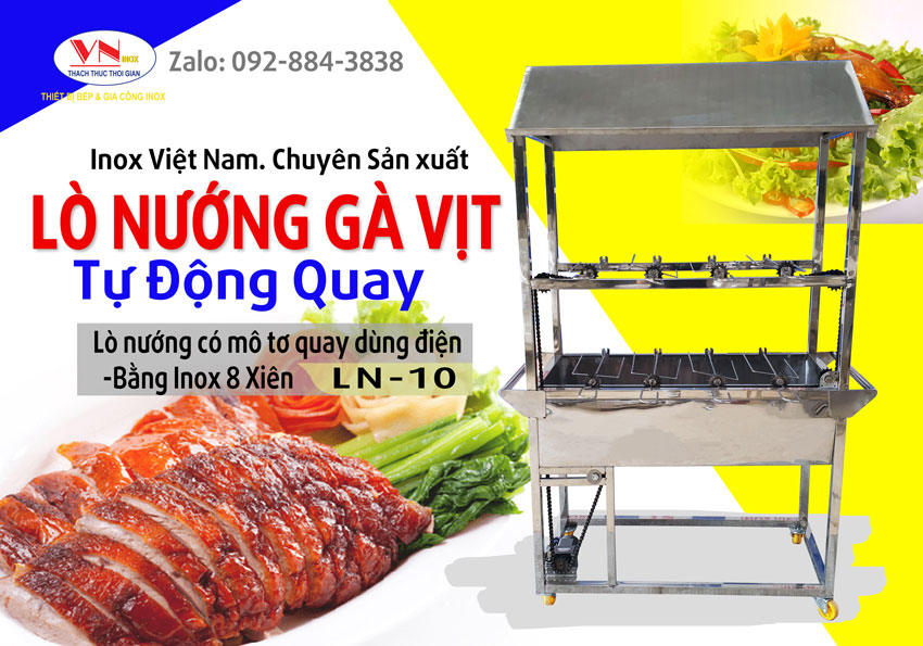 Mẫu bếp nướng than chân cao gà vịt thịt cá sườn có mô tơ quay tự động LN-10