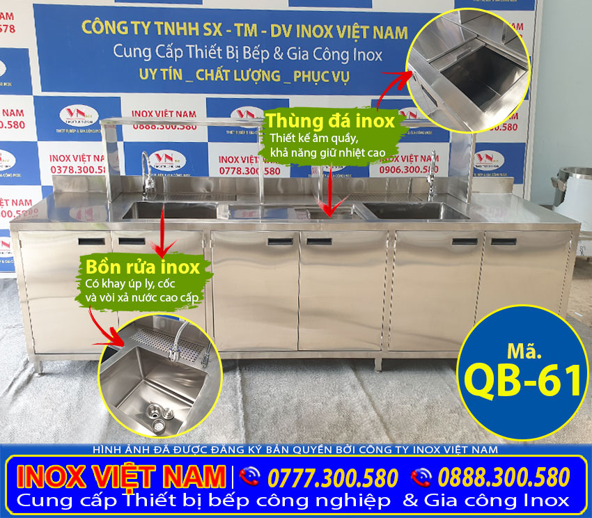 Hệ quầy pha chế đẹp có bồn rữa QB-61 cho quán đá bào, cafe, trà sữa