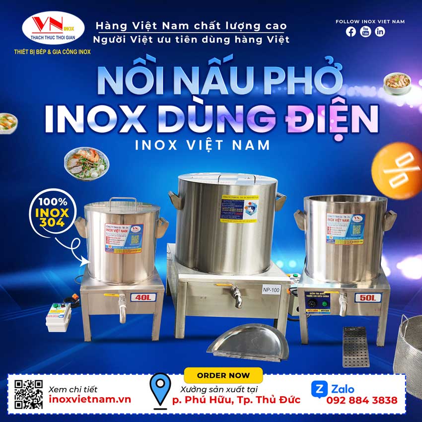 Nồi nấu phở inox dùng điện công suất lớn giá tốt tại Inox Việt Nam