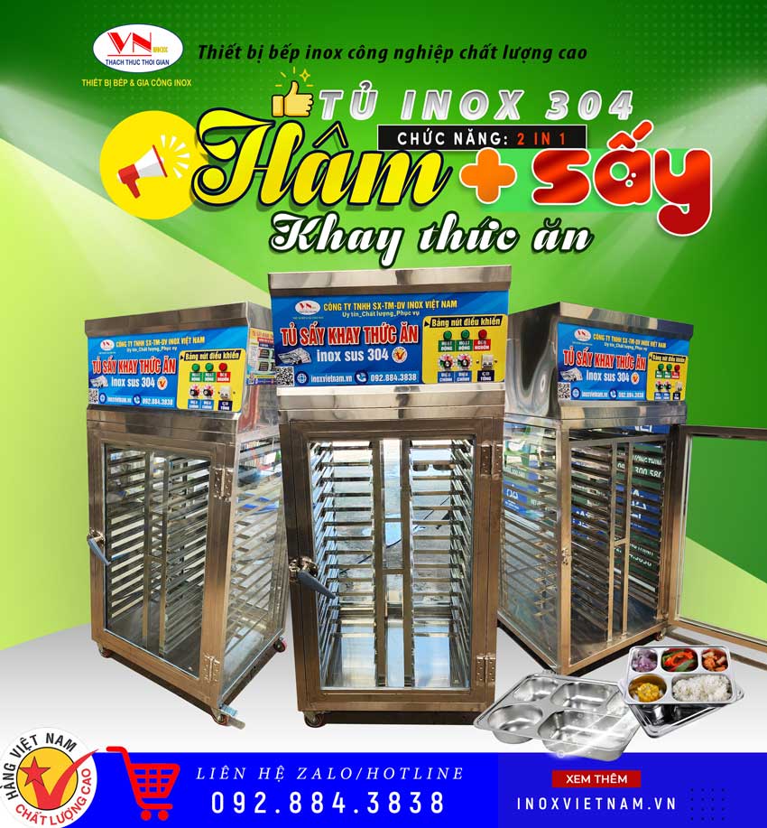 Báo giá tủ sấy khay thức ăn tiệt trùng chất lượng giá tốt. Gọi điện Inox Việt Nam để được mua ngay tủ sấy uy tín chất lượng mẫu mã đa dạng phù hợp yêu cầu sử dụng nhà hàng, quán ăn, khu bếp công nghiệp