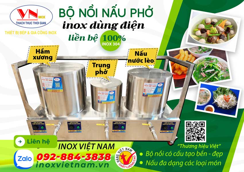 Mẫu bộ 3 nồi nấu phở bằng điện liền nồi giá tốt tại xưởng Inox Việt Nam