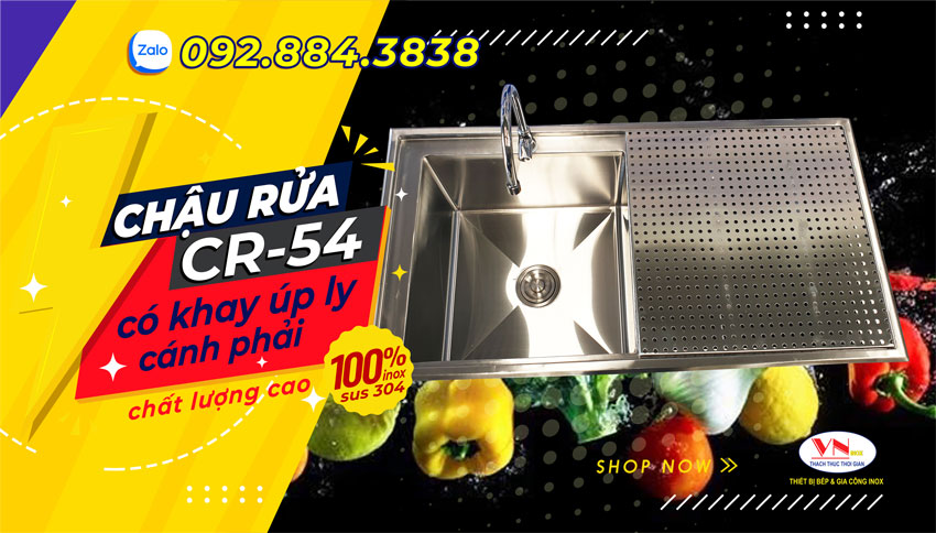 Chậu rửa inox 304 gia đình âm bàn có khay úp ly cánh phải CR-54