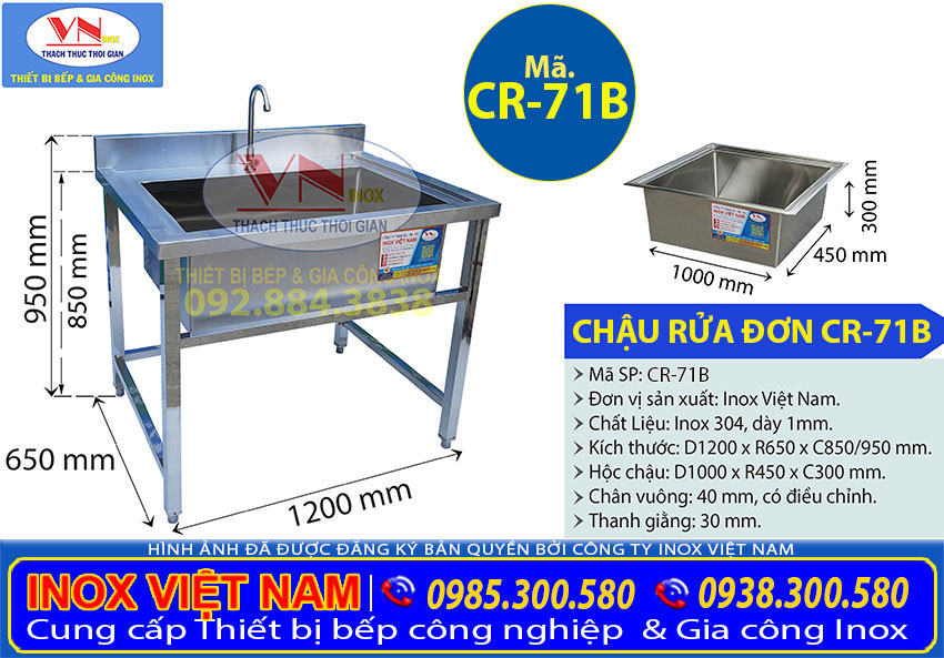 Thông số kỹ thuật chậu rửa chén 1 ngăn lớn CR-71B