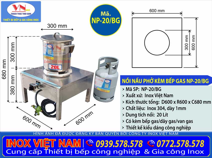 nồi inox nấu phở 20 lít kèm bếp gas NP-20/BG, là sản phẩm nồi nấu phở bằng bếp gas uy tín chất lượng giá tốt trên thị trường hiện