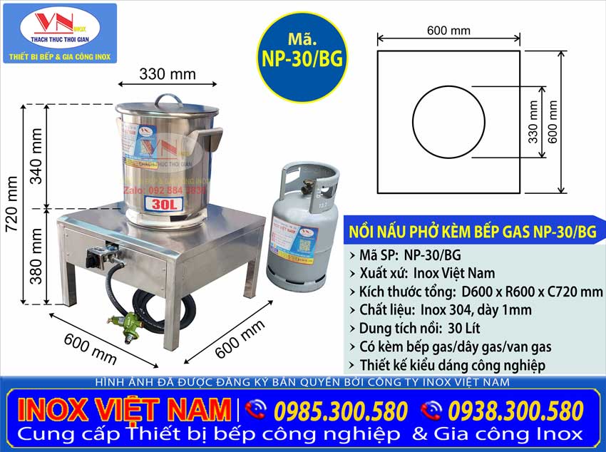 Nồi inox 304 nấu phở 30 lít kèm bếp gas công nghiệp giá tốt tại Inox Việt Nam