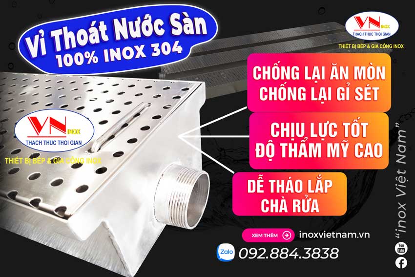 Vỉ thoát nước dưới sàn bằng inox 304