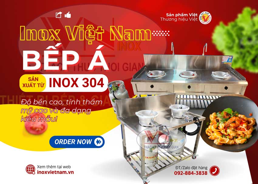 Mẫu bếp ga công nghiệp, bếp á inox công nghiệp giá tốt tại nhà sản xuất Inox Việt Nam chúng tôi uy tín phục vụ trên toàn quốc từ nhiều năm qua