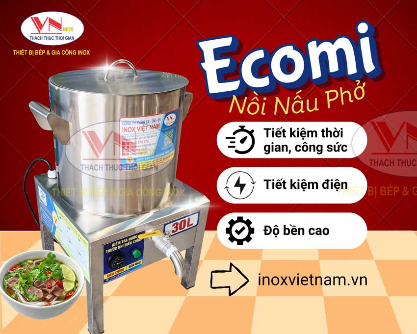 Nồi điện nấu phở ecomi chất lượng, nồi nấu phở bằng điện giá rẻ ecomi chất lượng bền tiết kiệm điện cho người sử dụng, khi đến mua tại Inox Việt Nam
