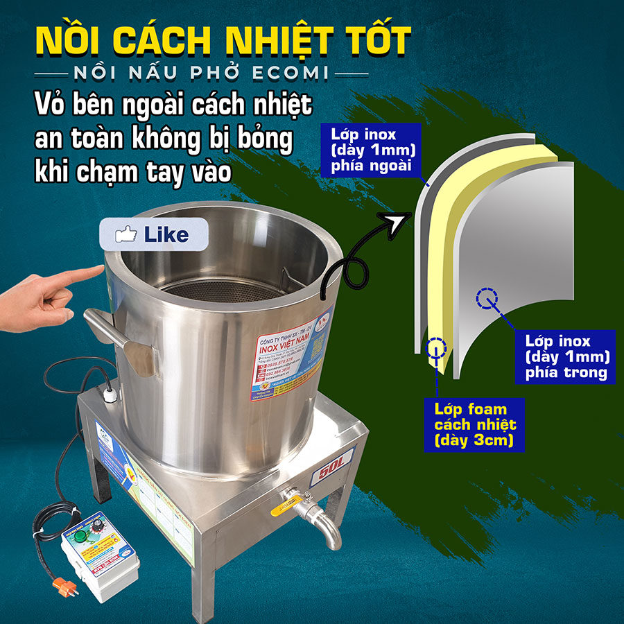 Nồi nấu phở bằng điện ecomi có cấu tạo chắc chắn an toàn về và hiệu quả khi sử dụng