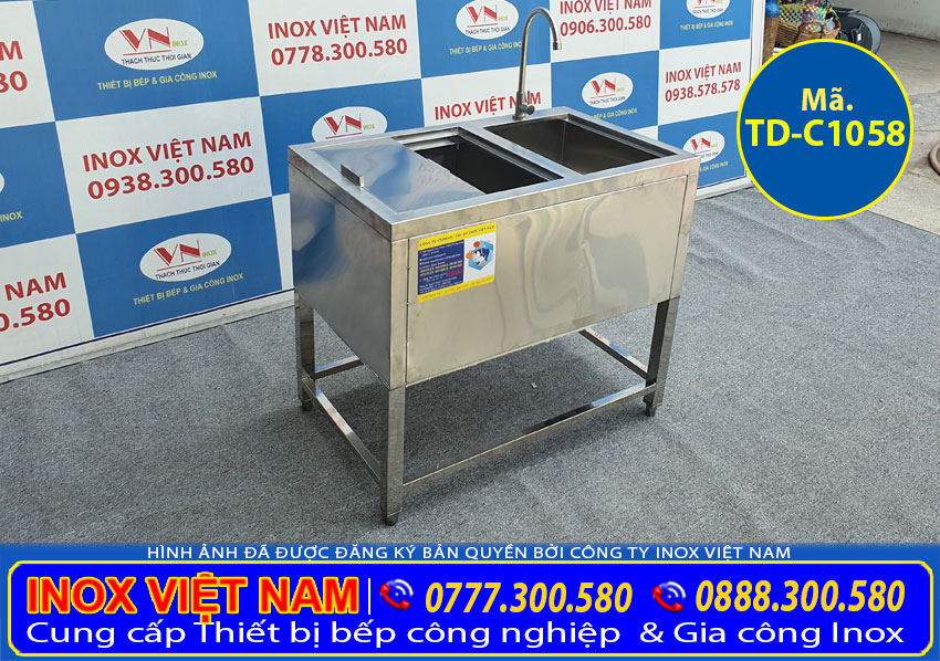 Mẫu thùng đá inox giữ nhiệt chân cao có bồn rửa TD-C1058 giá tốt tại xưởng Inox Việt Nam tphcm