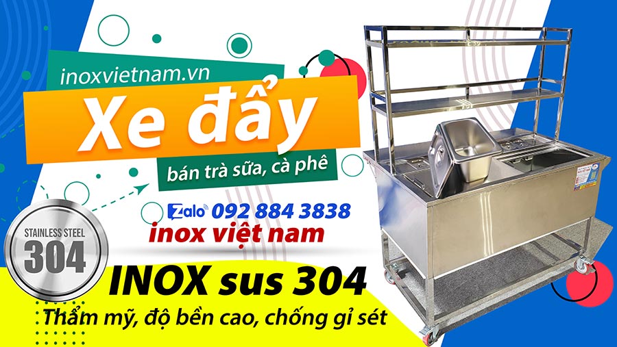 Thùng đá inox giữ nhiệt topping có bánh xe di chuyển nhẹ nhàng êm giá tốt