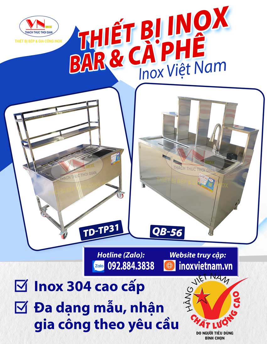 Thùng đá inox có khay topping, thiết bị bar cafe cho quán cafe, trà sữa, quán bar nhà hàng chuyên nghiệp