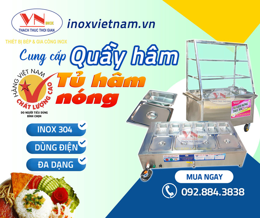 Quầy hâm nóng, tủ hâm nóng bán cơm giá tốt tại tphcm do chúng tôi Inox Việt Nam sản xuất có giao hàng trên toàn quốc
