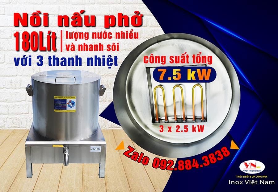 Công suất nồi inox điện nấu phở 180 lít giá tốt tại tphcm thương hiệu Inox Việt Nam