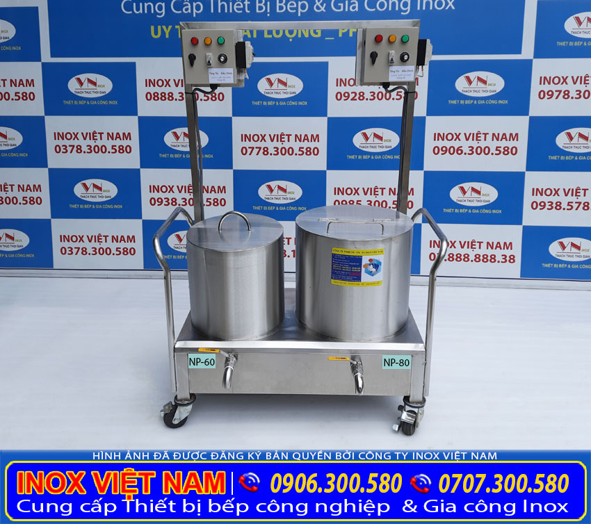 Nồi nấu phở bằng điện với 2 nồi liền bộ dung tích 60 lít và 80 lít