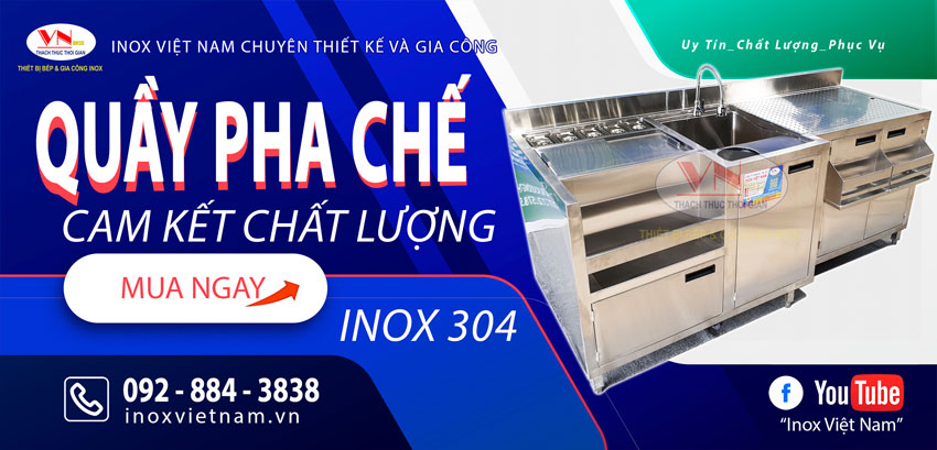 Inox Việt Nam nơi thiết kế gia công quầy pha chế inox đẹp hiện đại giá tốt tại TPHCM và giao hàng trên toàn quốc