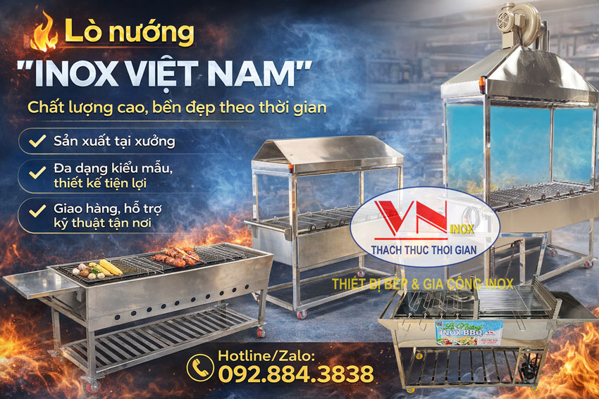 Nơi bán lò nướng than inox lớn dùng để nướng sườn, thịt giò, cá, nướng BBQ các loại. Là thiết bị nướng BBQ giá tốt tại tphcm Inox Việt Nam